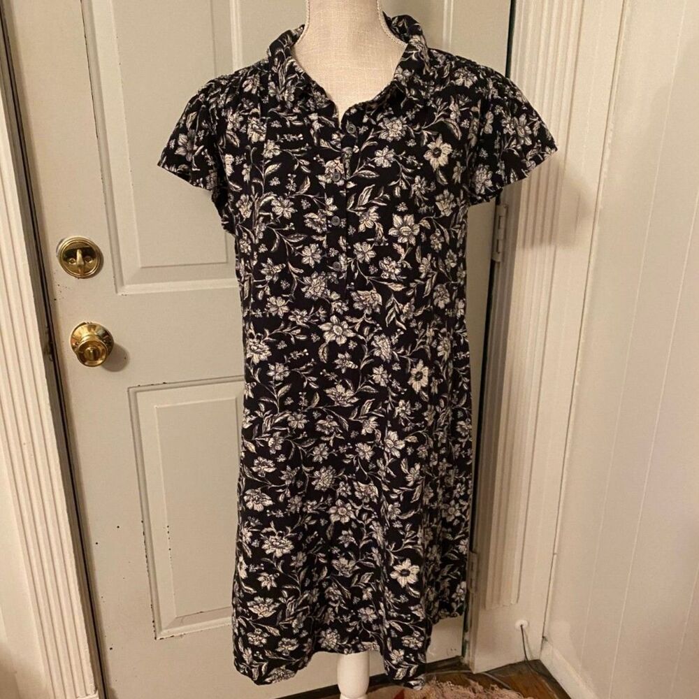 Time and Tru Black and White Floral Button Down Mini Dress Size XXXL